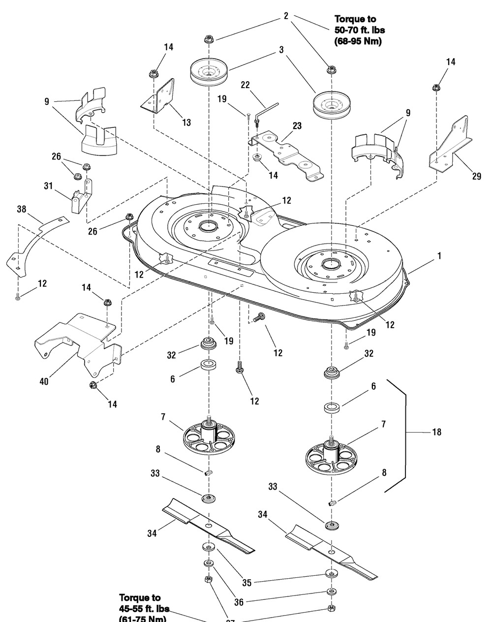 38" Mower Deck - Housing, Arbors And Blades (7501127_7501334) Diagram and Parts List for 7800565-RT125380 2009 Briggs and Stratton Lawn Tractor